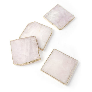 Rose Quartz Coaster Set with Gold Edges