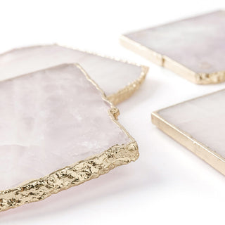Rose Quartz Coaster Set with Gold Edges