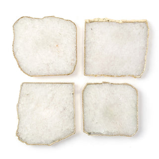 White Quartz Coaster Set with Gold Edges
