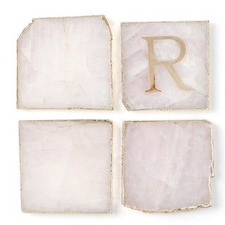 Rose Quartz Coaster Set with Gold Edges