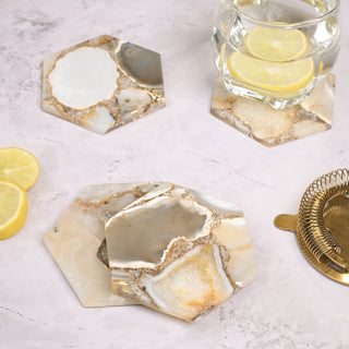 Brown Agate Hexagonal Coaster Set