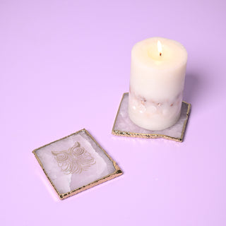 Rose Quartz Square Coaster Set with Gold Trim (Set Of 2)