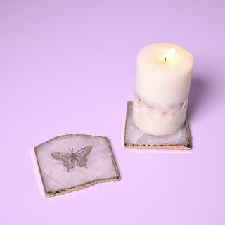 Rose Quartz Square Coaster Set with Gold Trim (Set Of 2)