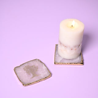 Rose Quartz Square Coaster Set with Gold Trim (Set Of 2)