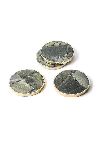 Moss Agate Round Coasters With Gold Trim Edges