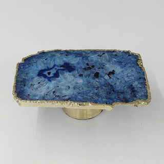Blue Agate Cake Stand With Golden Base