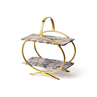 2 tier Gold Metal Cupcake Stand with Amethyst Platter