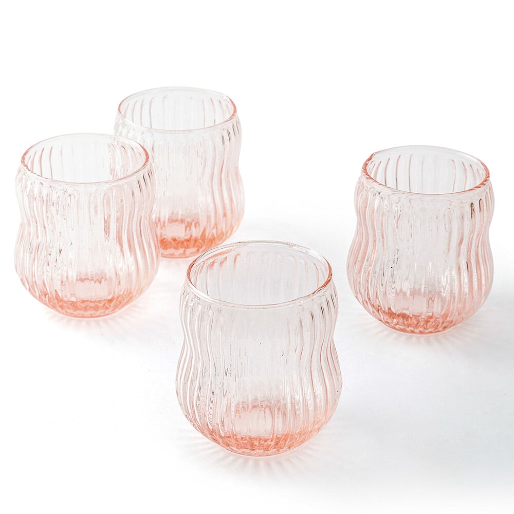 Roseate Blush: Handmade Pink Drinking Glasses  (Set of 4)