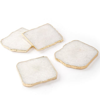 White Quartz Square Coaster Set With Gold Trim