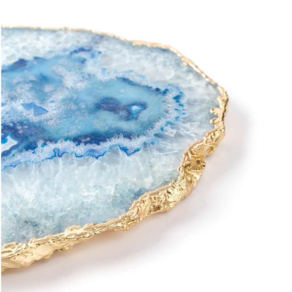 Blue Agate Cheese Platter Board With Gold Trim