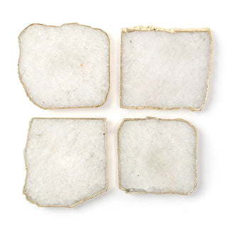 White Quartz Coasters With Gold Edges