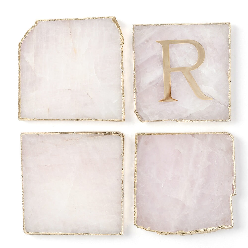 Rose Quartz Coaster Set with Gold Edges