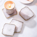 White Quartz Coaster Set with Gold Edges
