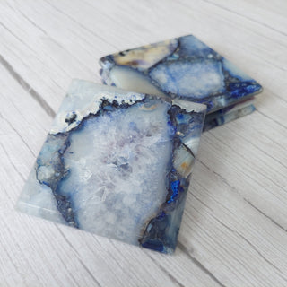 Blue Agate Coaster Set - Polished Edges