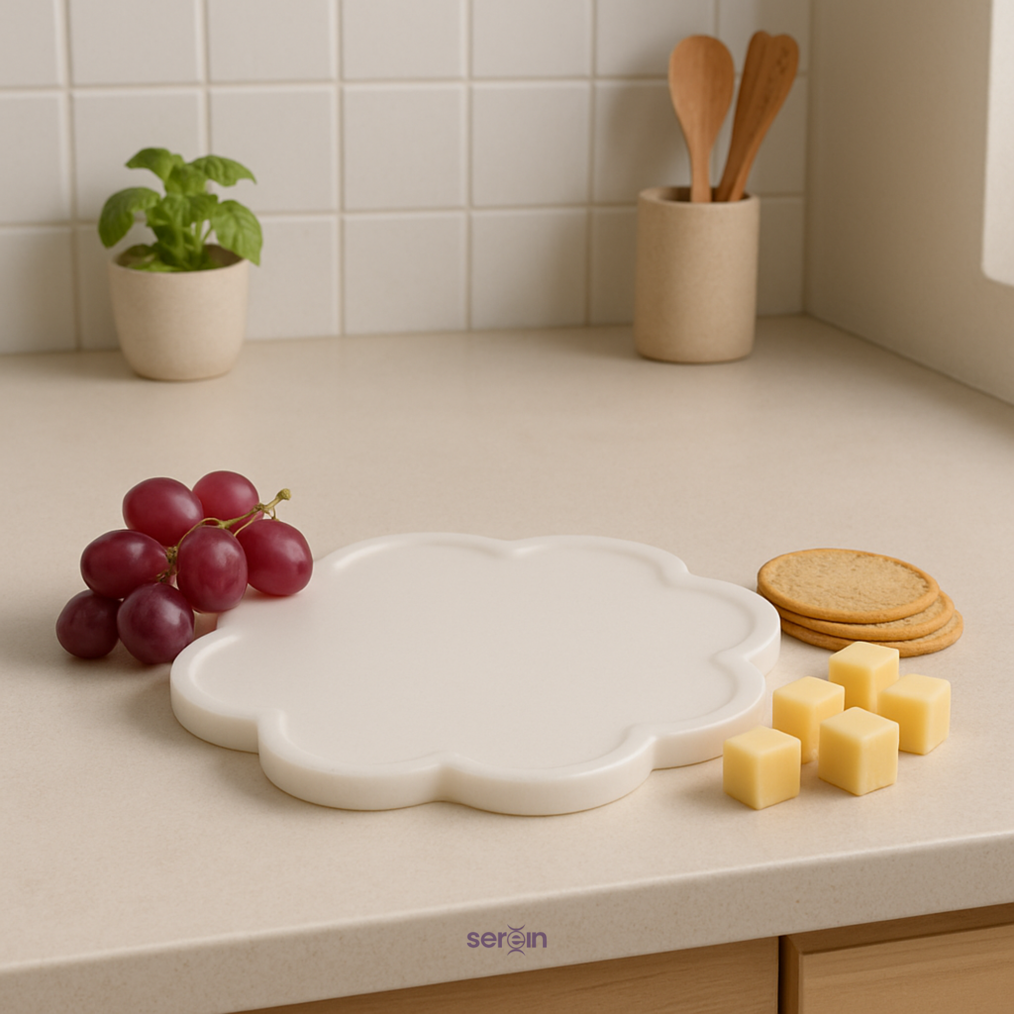Floral White Marble Platter Serving Board