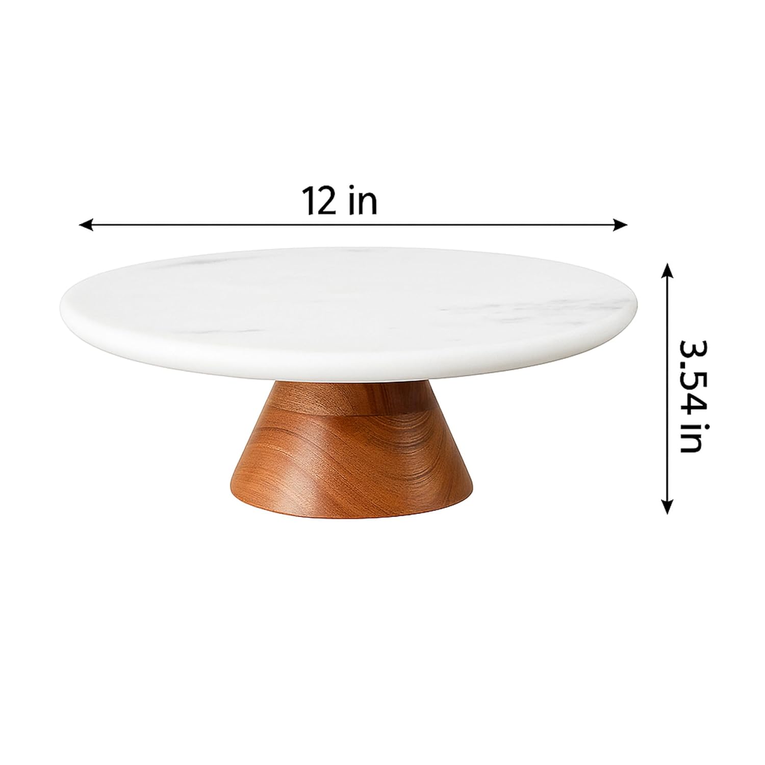Marble Cake Stand With Wooden Base - 12 Inches