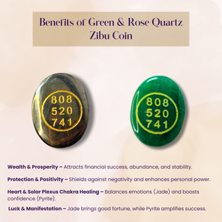 Pyrite with Green Zibu Coin Crystal Pocket Stones for Prosperity