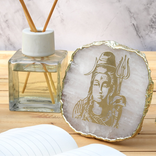 Agate Mahadev Electroplated Border With Stand