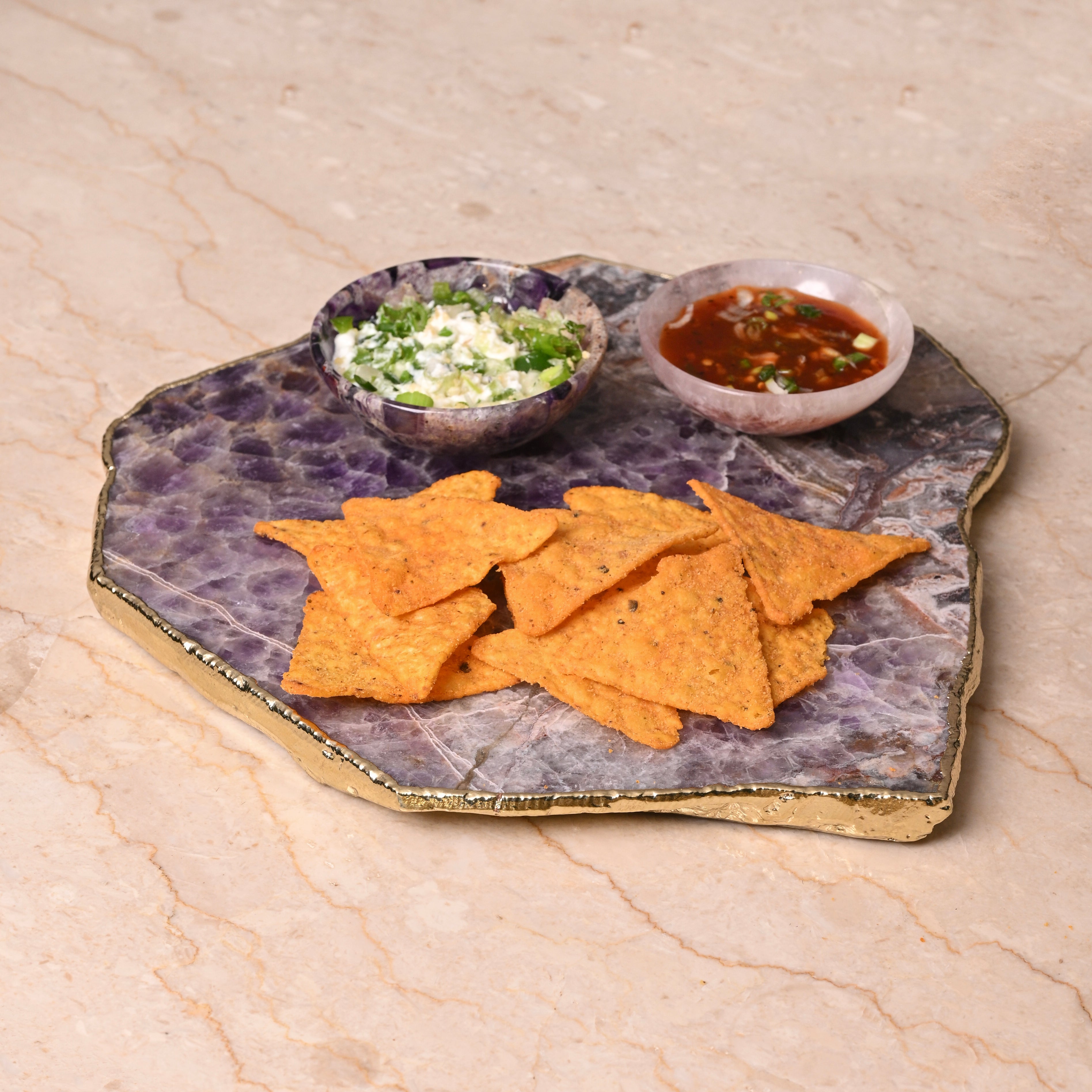 Amethyst Cheese Platter Board With Gold Trim