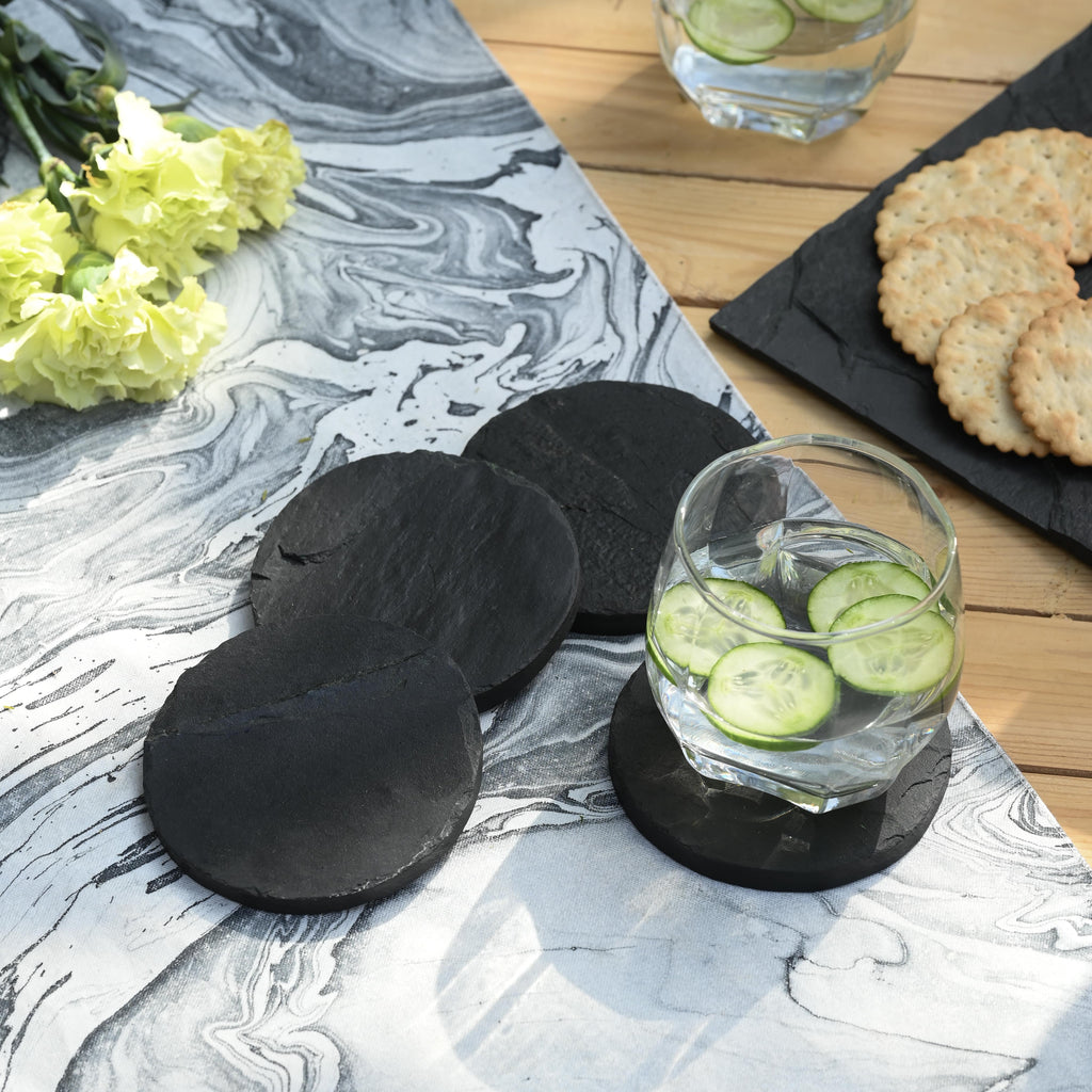 Black Slate Round Coasters Set of 4