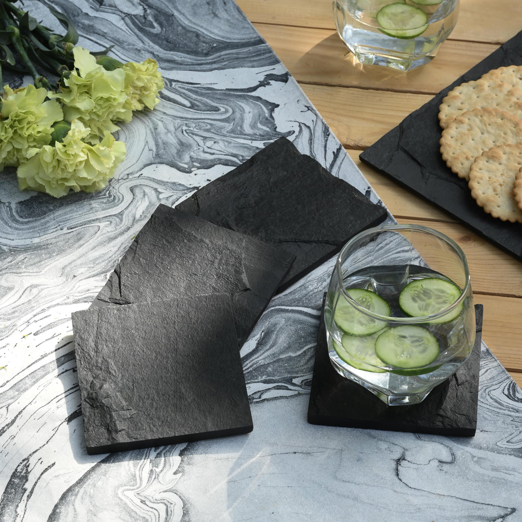 Black Slate Square Coasters Set of 4