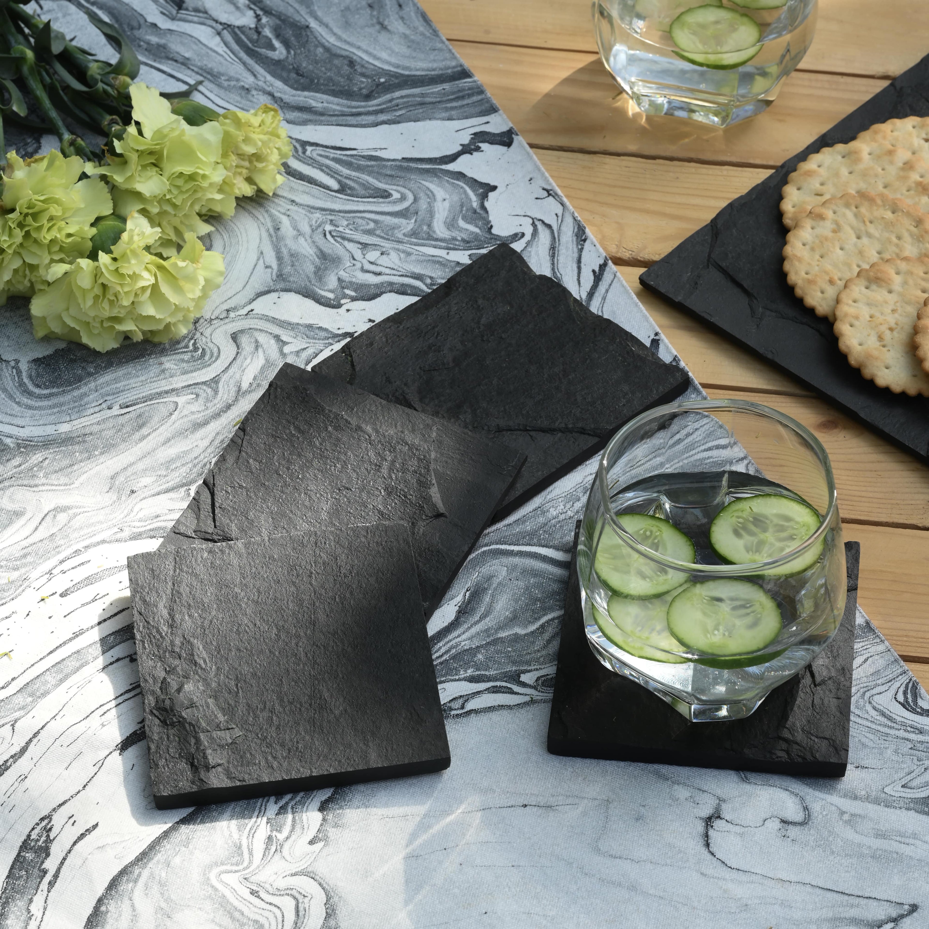 Black Slate Square Coasters Set of 4