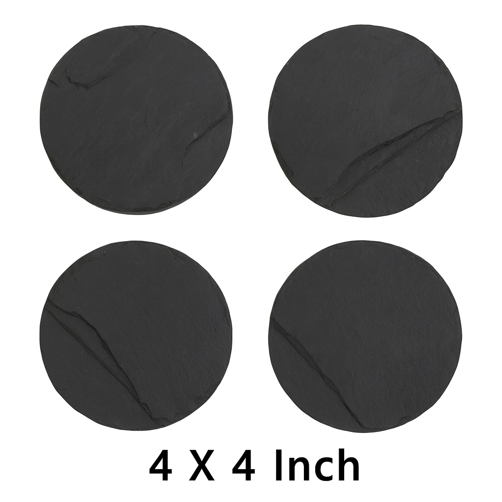Black Slate Round Coasters Set of 4