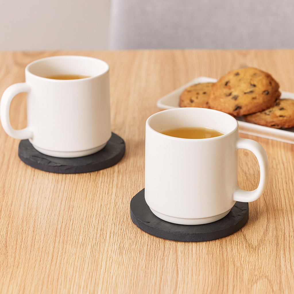 Black Slate Round Coasters Set of 4