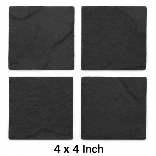 Black Slate Square Coasters Set of 4