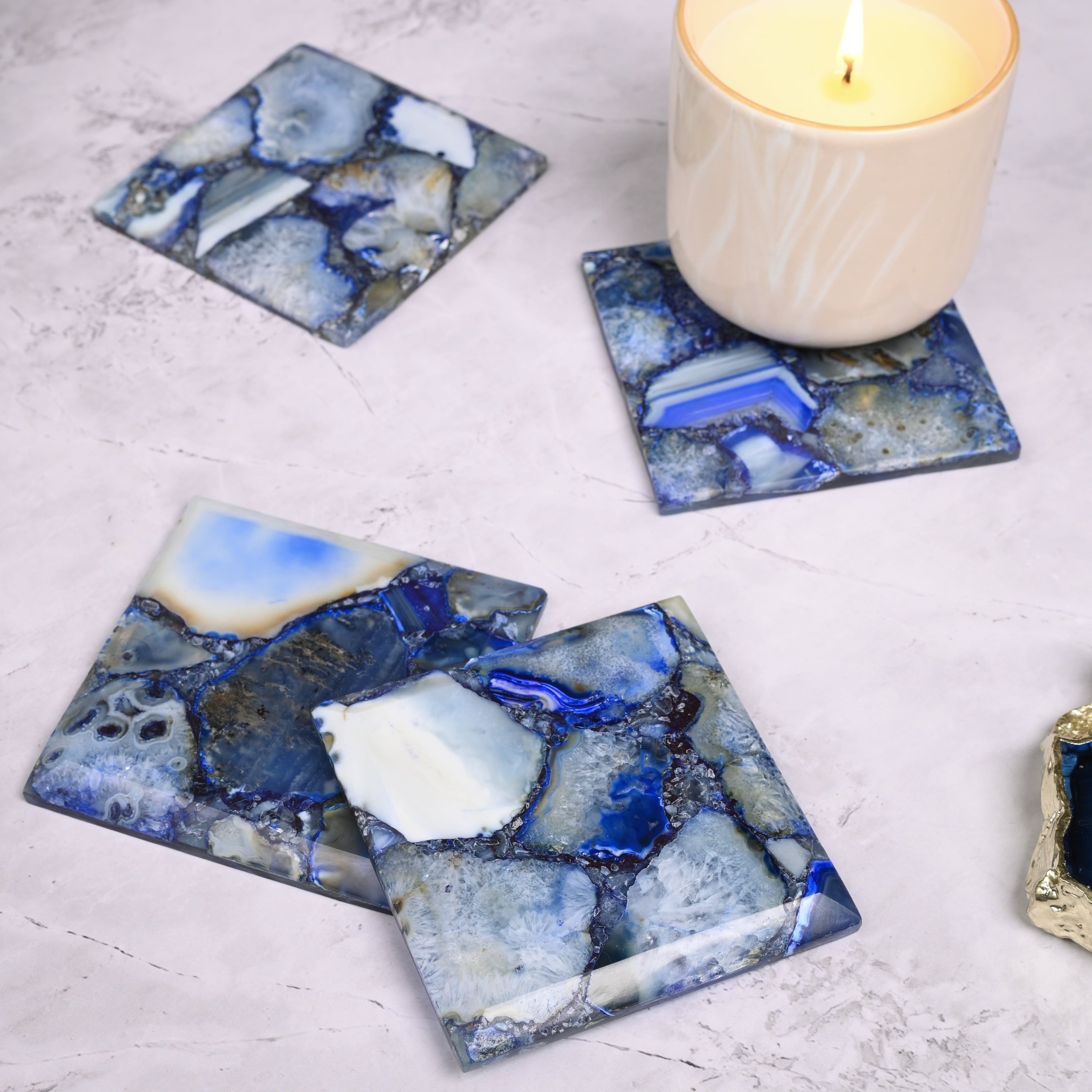 Blue Agate Coaster Set