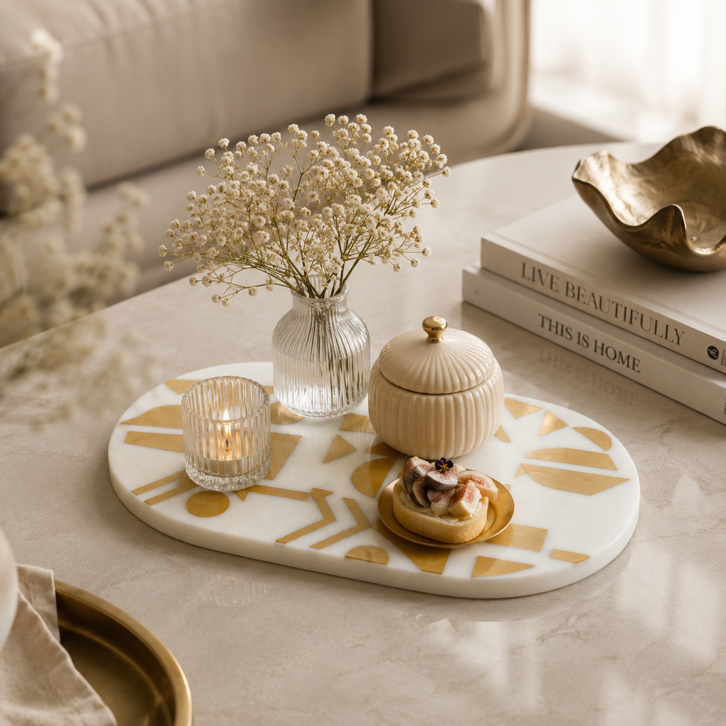 Geometric inlayed tray