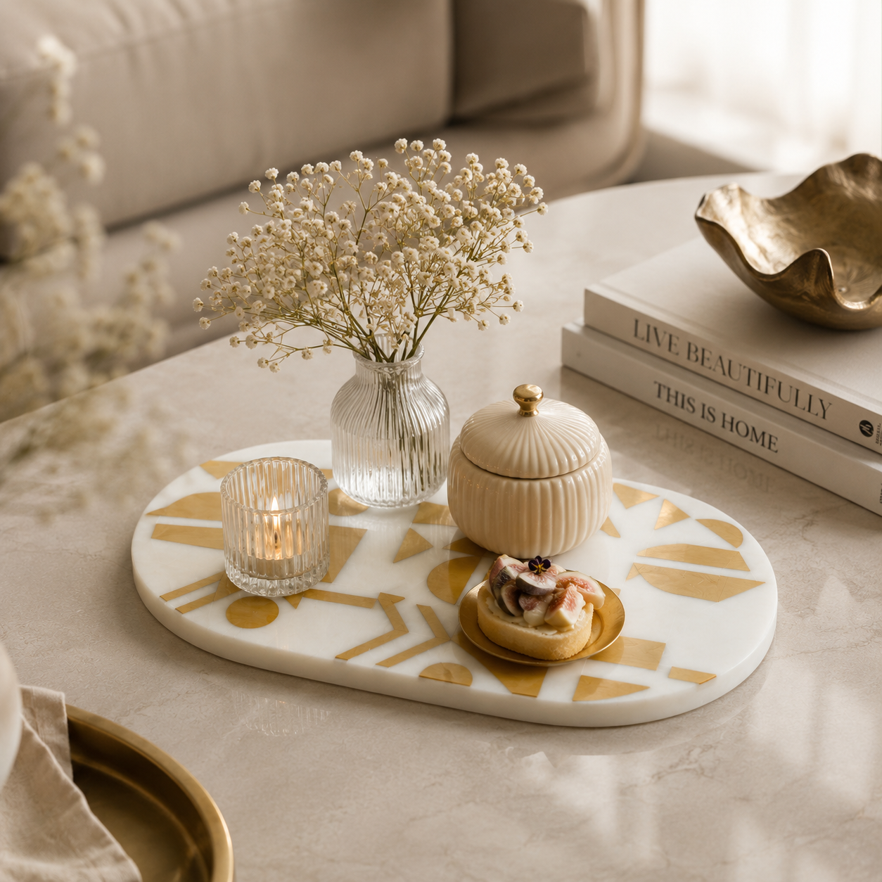 Geometric inlayed tray
