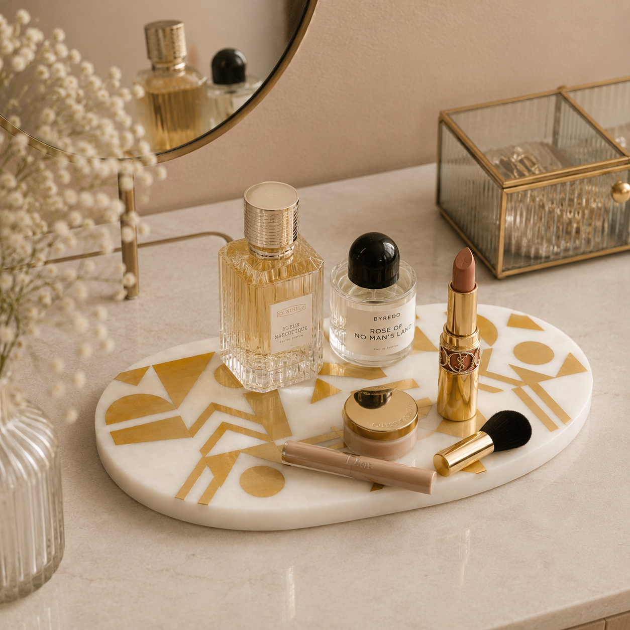 Geometric inlayed tray