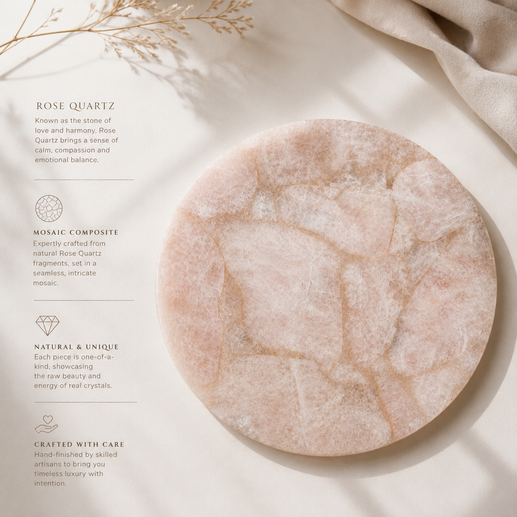 Rose quartz platter  - round
