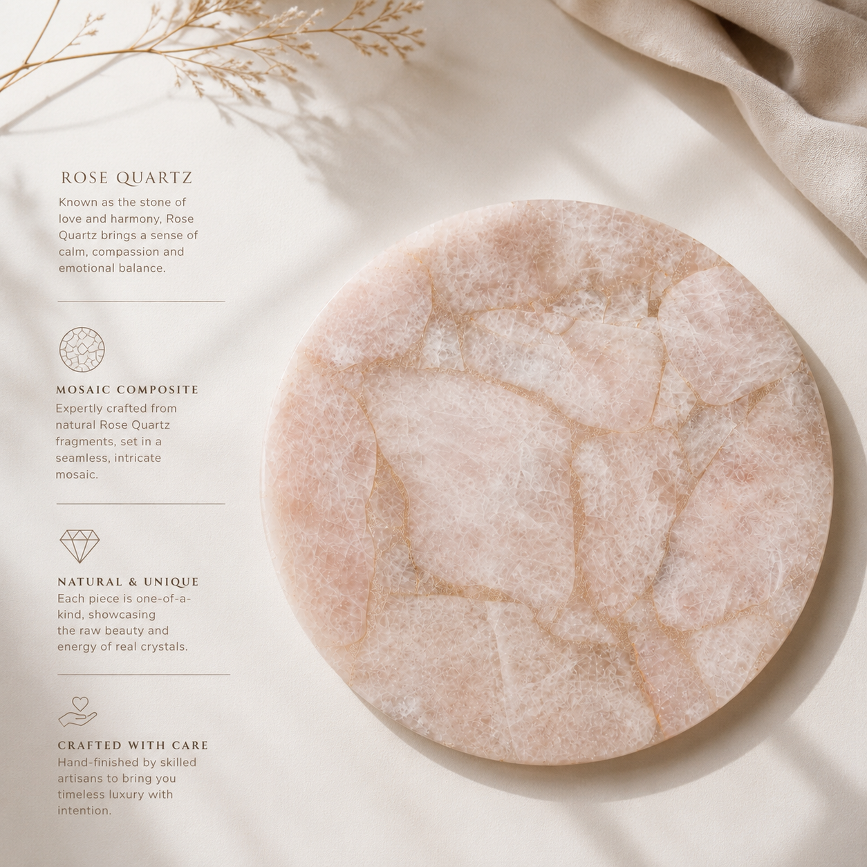 Rose quartz platter  - round