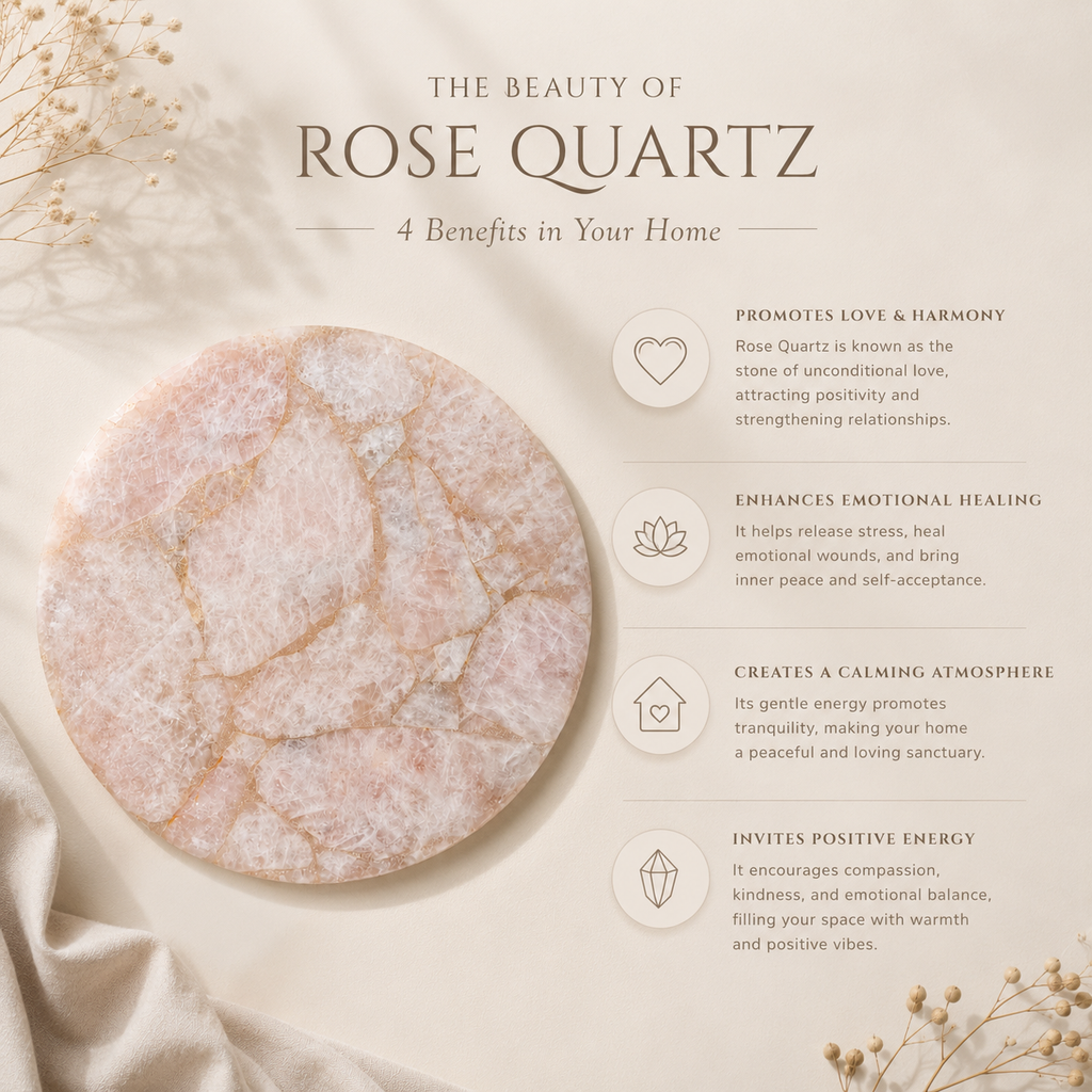 Rose quartz platter  - round