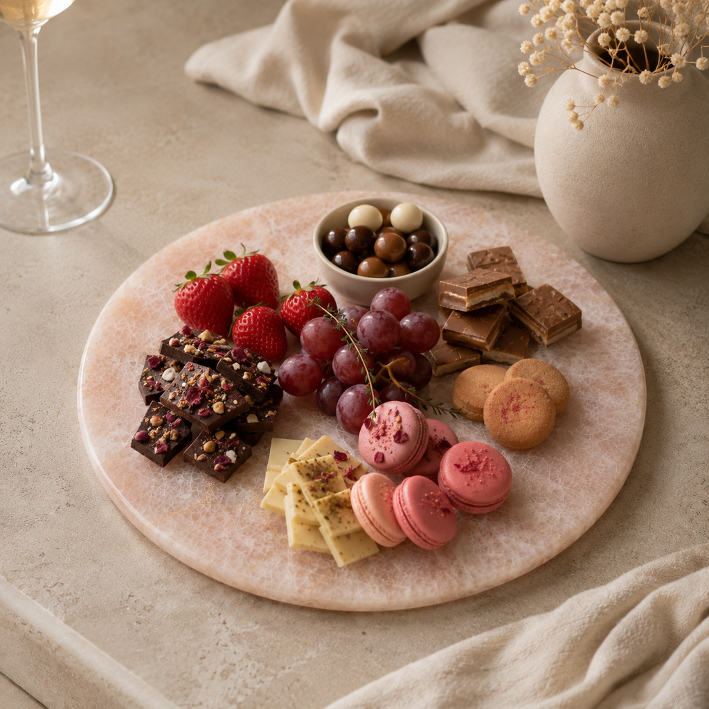 Rose quartz platter  - round