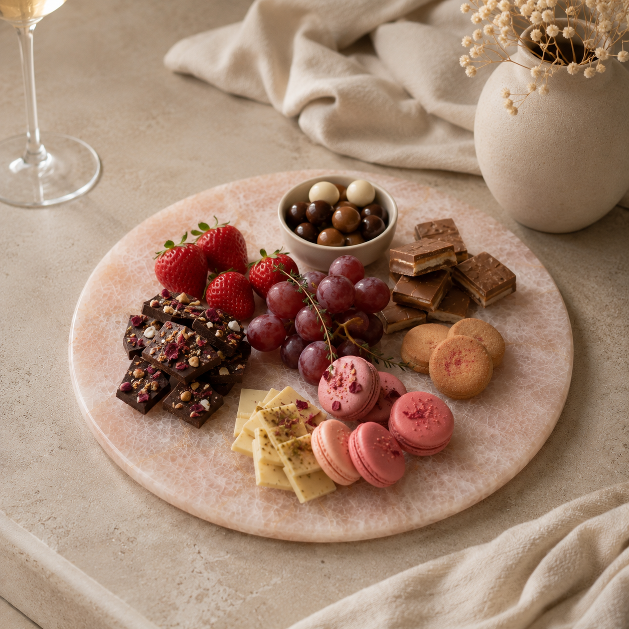 Rose quartz platter  - round