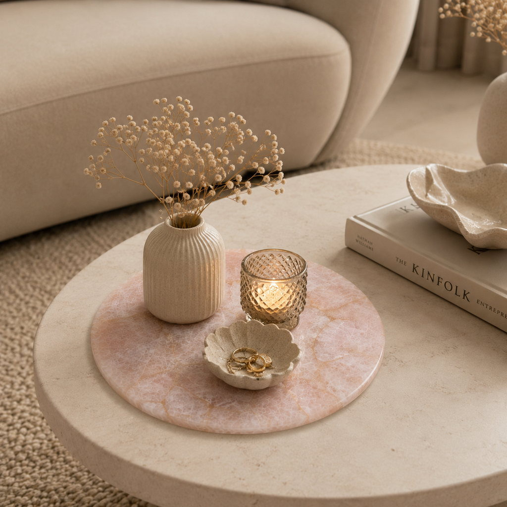 Rose quartz platter  - round