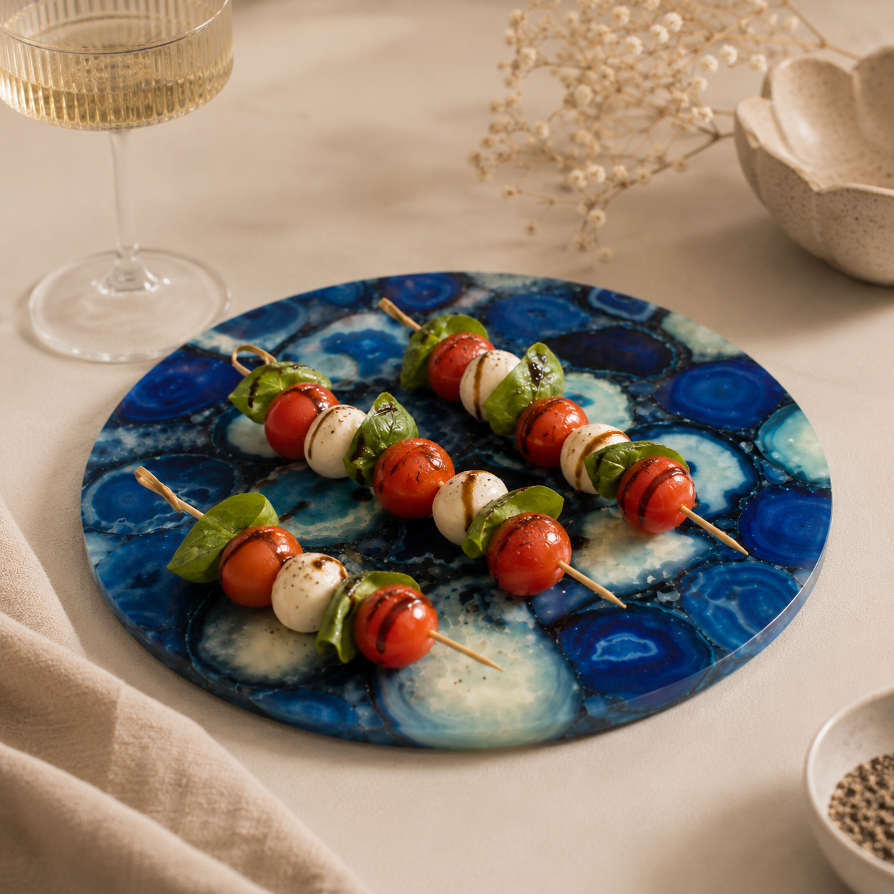 Blue agate platter- round