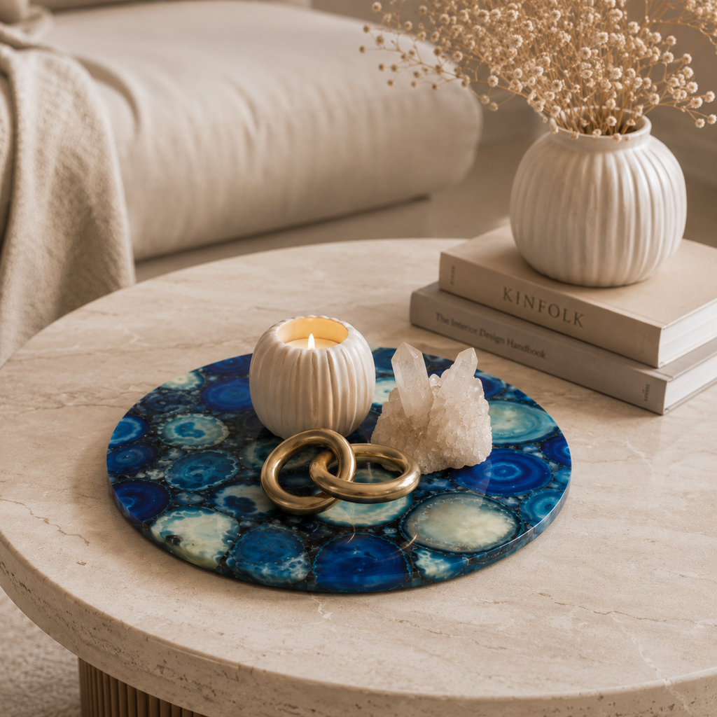 Blue agate platter- round
