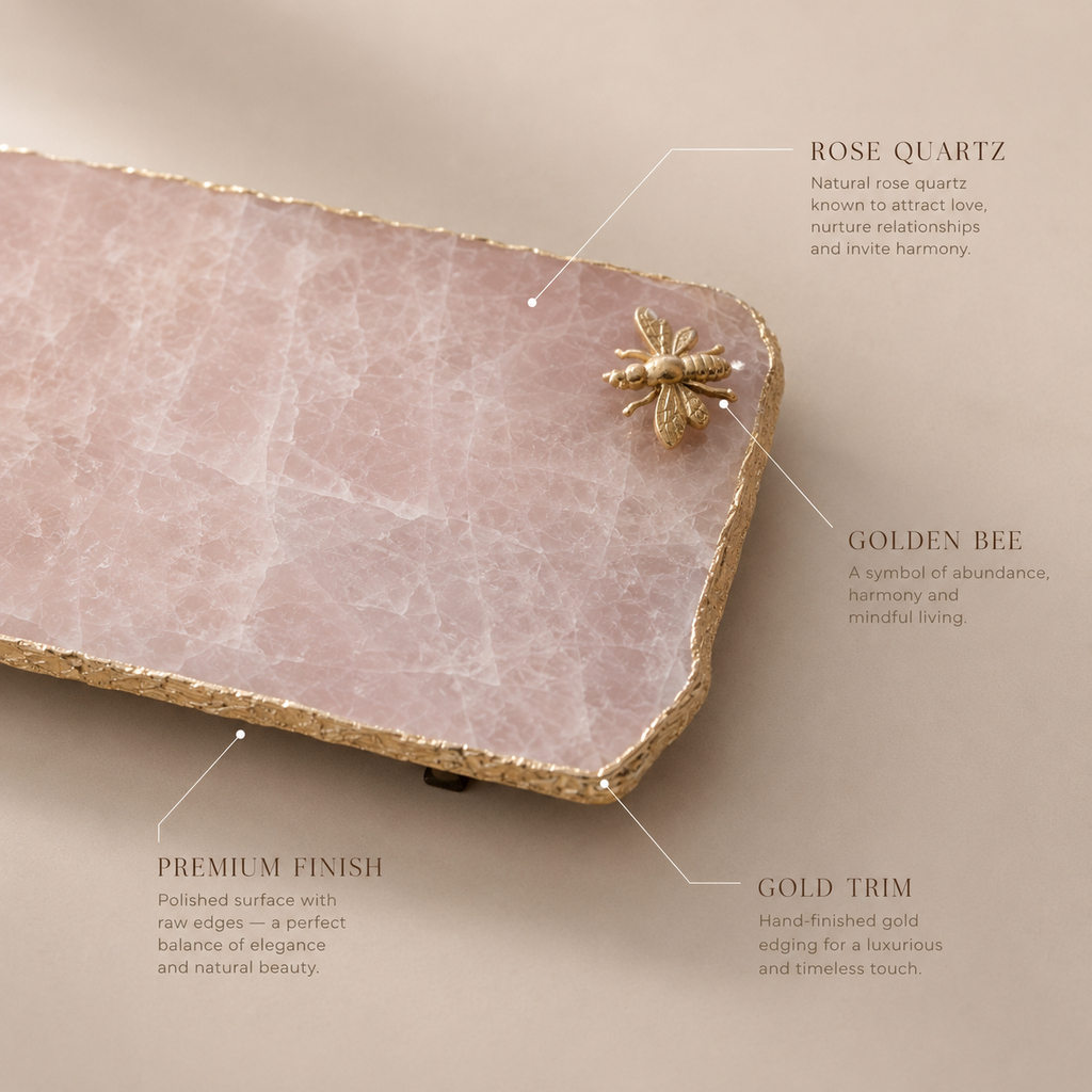 Roseate quartz platter with Bee
