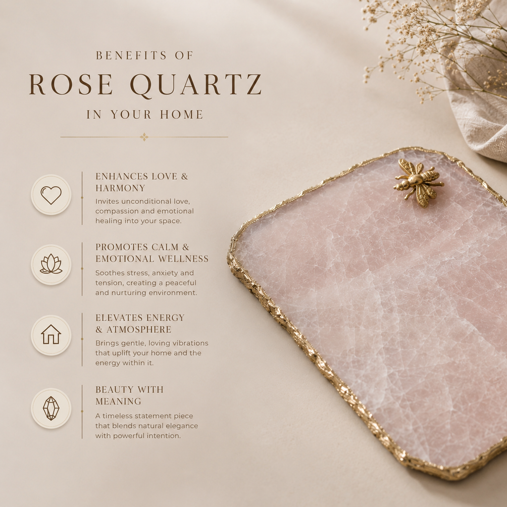 Roseate quartz platter with Bee