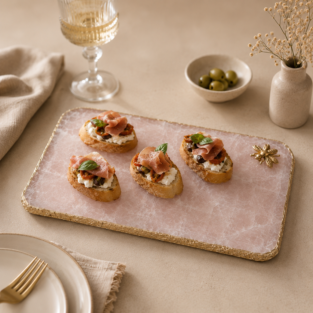 Roseate quartz platter with Bee