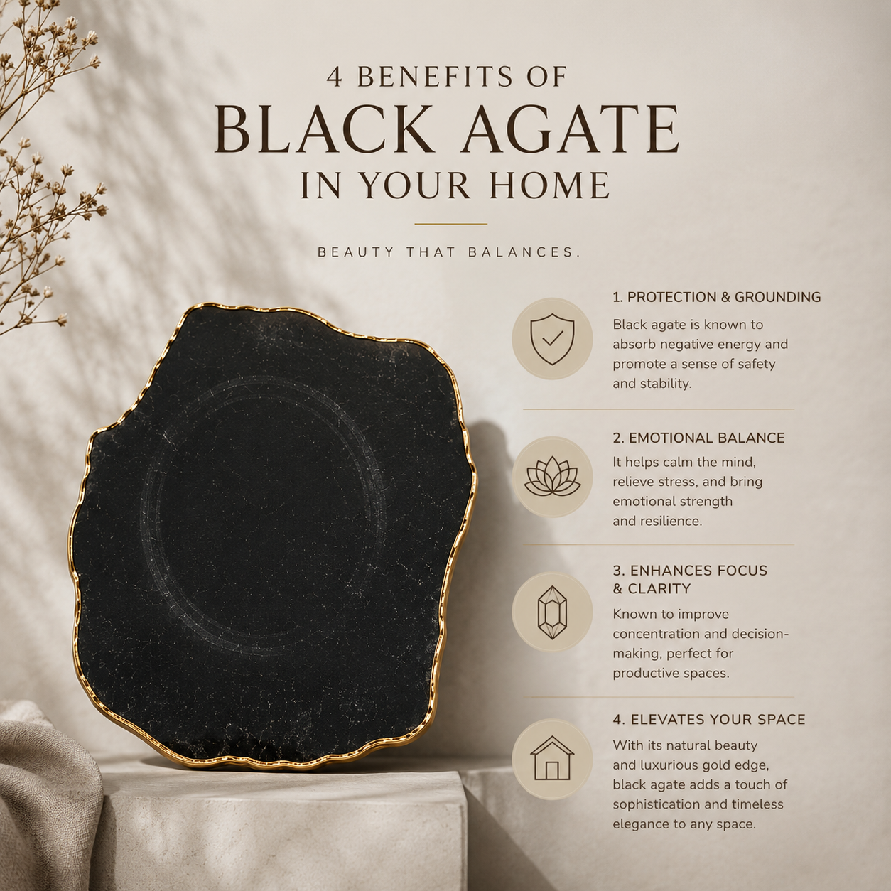 Black agate platter with gold trims / silver trims