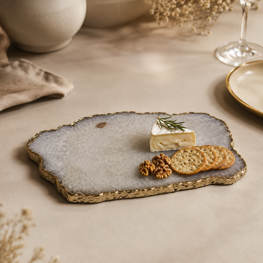 grey wild agate cheese board with  gold trims / silver trims/ rose gold trims