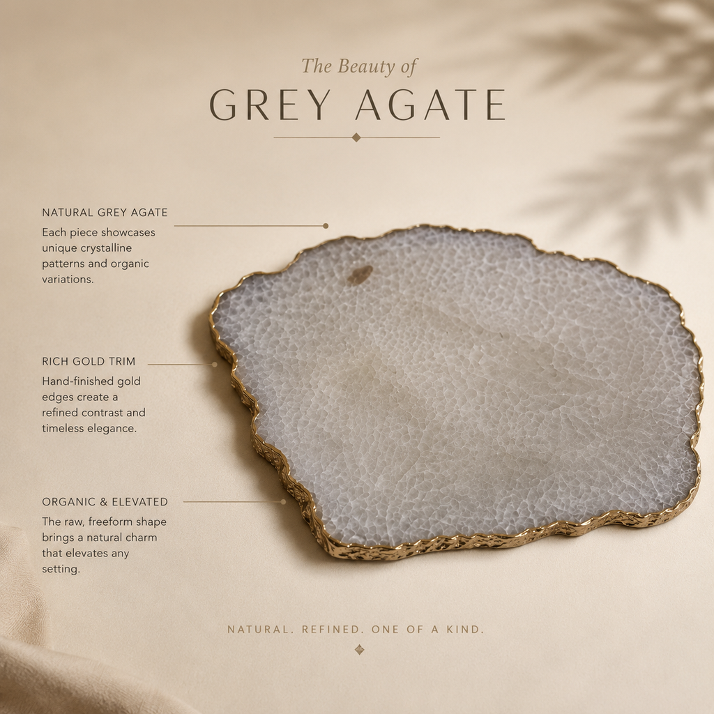 grey wild agate cheese board with  gold trims / silver trims/ rose gold trims