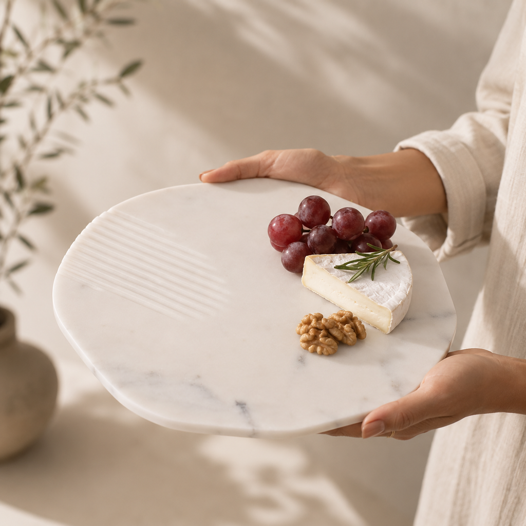 Linea White Marble Serving Platter