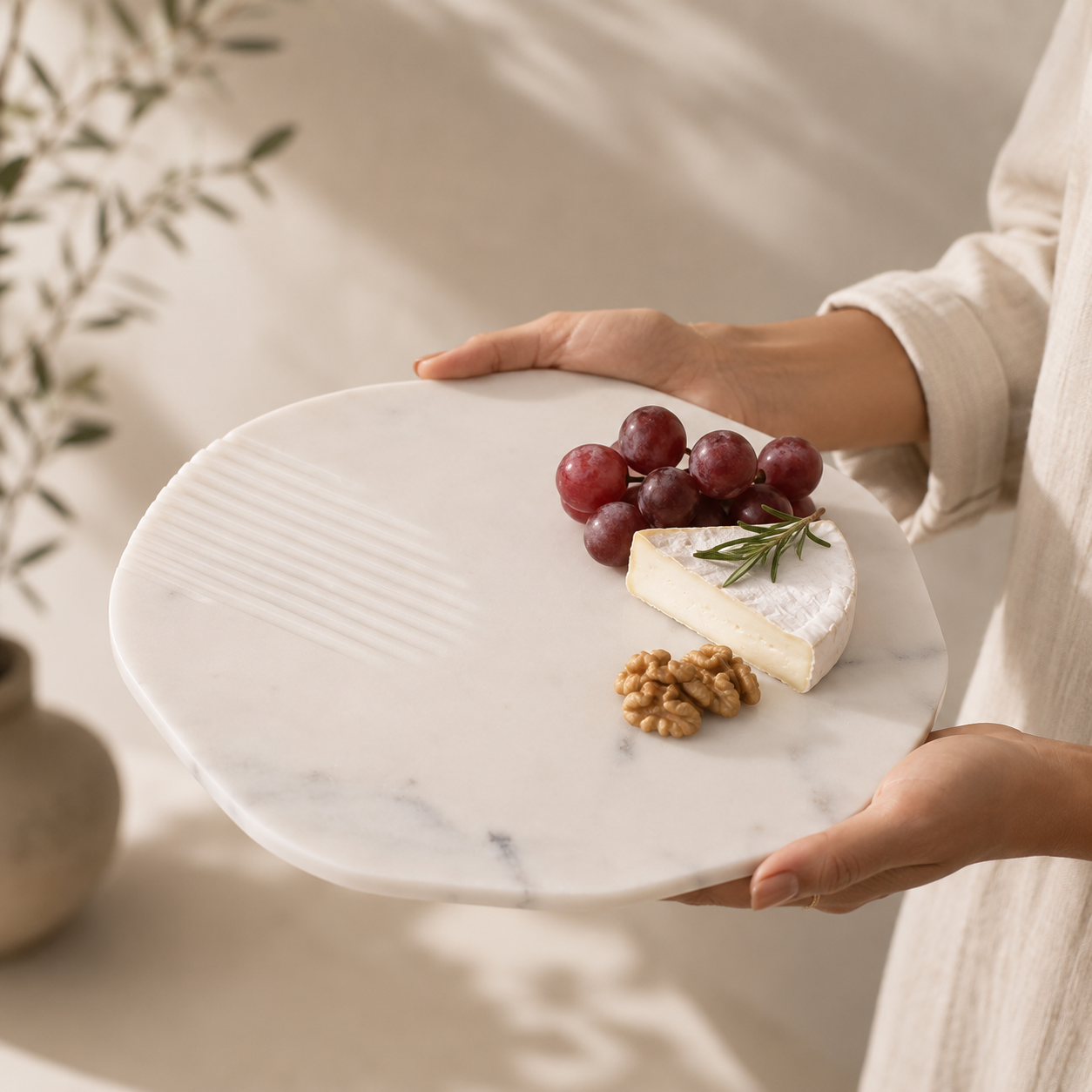 Linea White Marble Serving Platter