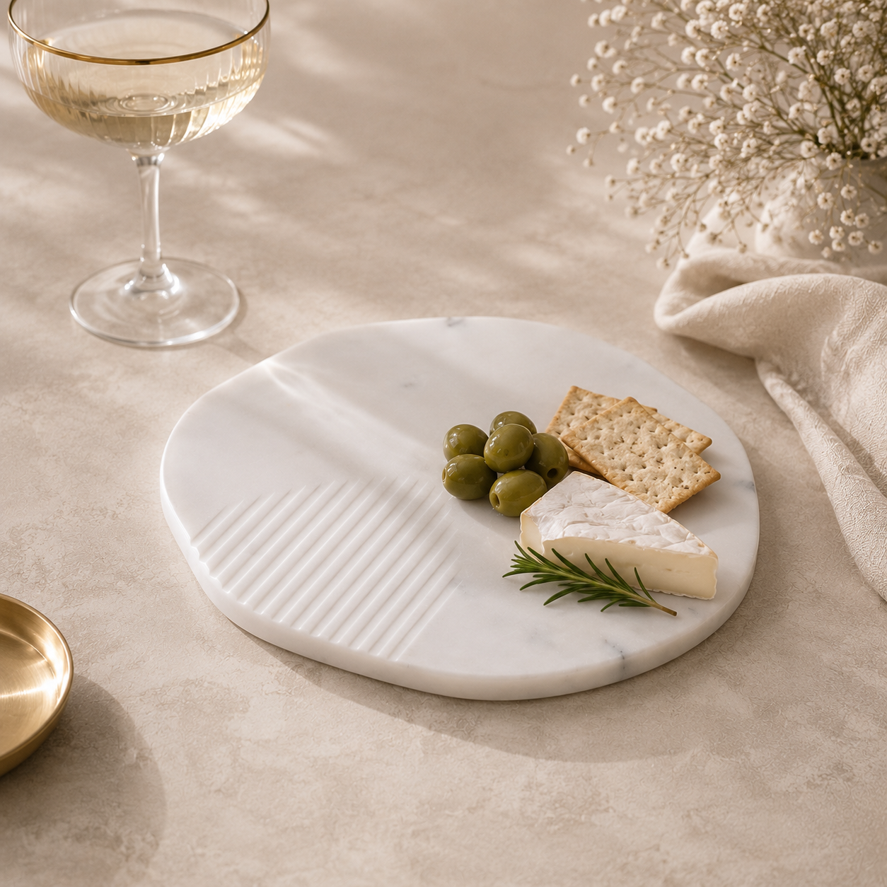 Linea White Marble Serving Platter